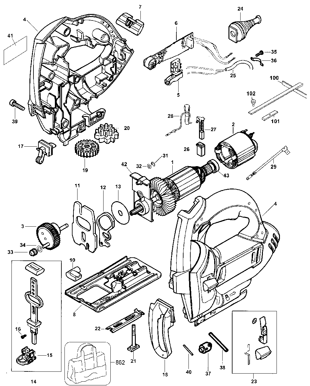 Exploded Diagram A Diagram and Parts List for JS600C Type 1 Black and Decker Jig Saw